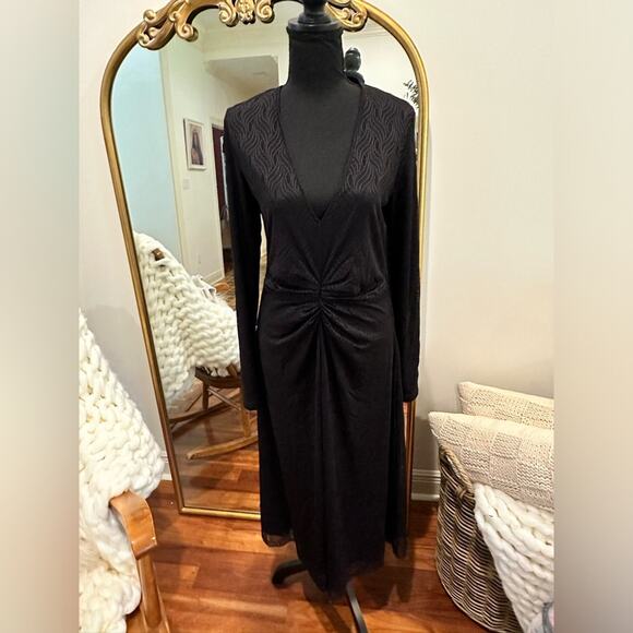 Rotate Birger Christensen Stretch Lace Deep V-Neck Long Sleeve Midi Dress - Picture 3 of 15